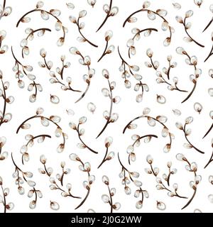 Weidenzweig nahtloses Muster. Ostermuster. Handgezeichnete Illustration.Design für Ostern Stockfoto