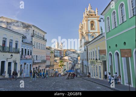 Salvador de Bahia, Pelourinho Blick mit bunten Gebäuden, Brasilien, Südamerika Stockfoto