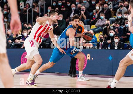 Barcelona, Spanien. 18. März 2022. Nico Laprovittola vom FC Barcelona während des EuroLeague-Basketballspiels der Turkish Airlines zwischen dem FC Barcelona und Crvena Zvezda mts Belgrade am 18. März 2022 im Palau Blaugrana in Barcelona, Spanien - Foto: Javier Borrego/DPPI/LiveMedia Kredit: Unabhängige Fotoagentur/Alamy Live News Stockfoto