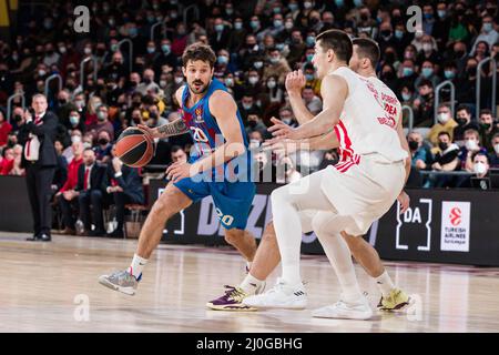 Barcelona, Spanien. 18. März 2022. Nico Laprovittola vom FC Barcelona während des EuroLeague-Basketballspiels der Turkish Airlines zwischen dem FC Barcelona und Crvena Zvezda mts Belgrade am 18. März 2022 im Palau Blaugrana in Barcelona, Spanien - Foto: Javier Borrego/DPPI/LiveMedia Kredit: Unabhängige Fotoagentur/Alamy Live News Stockfoto