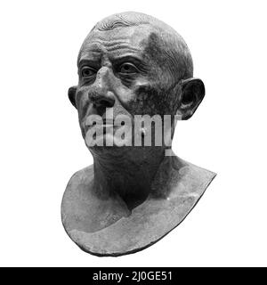 Kopie der antiken Statue Lucius Caecilius Iucundus. Kopf- und Schulterdetail der antiken Mann-Skulptur. Antike Gesicht Statue ist Stockfoto