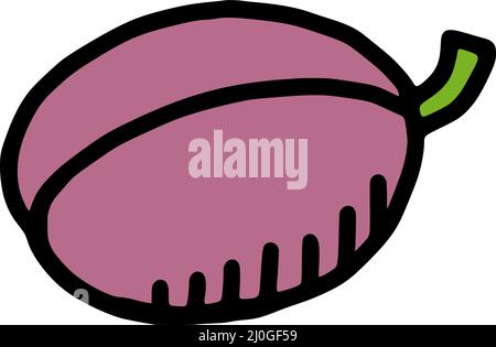 Pflaumenkritzel-Symbol auf weißem Hintergrund isoliert. Obst Cartoon Vektor Illustration. Stock Vektor