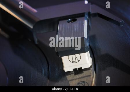 Tonarm und Aufzeichnung Stockfoto
