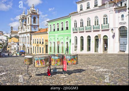 Salvador de Bahia, Pelourinho carnaval view with colorful buildings, Brazil, South America Stock Photo