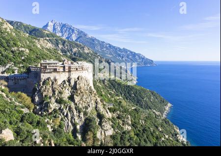 Berg Athos, Simonos Petra, Ostorthodoxes Kloster, Griechenland, Europa Stockfoto