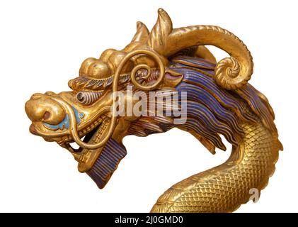 Golden Dragon isoliert auf weißem Hintergrund Stockfoto