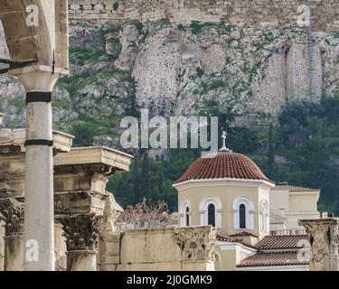 Ruinen Der Adrian Emperor Library, Athen Stockfoto