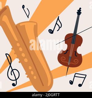 Musikinstrument und Noten Stock Vektor