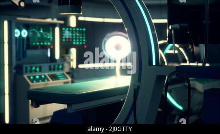 Futuristische Sci Fi MRI-Scanner, medizinische Geräte im Krankenhaus Stockfoto