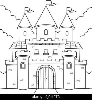 Royal Castle Malvorlagen-Seite für Kinder Stock Vektor