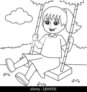 Girl on A Swing Malseite für Kinder Stock Vektor