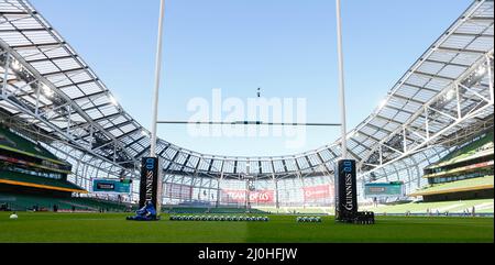19.. März 2022 ; Aviva Stadium, Dublin, Irland; 6-Nations International Rugby, Irland gegen Schottland; Eine allgemeine Ansicht des Aviva-Stadions vor dem Start Stockfoto