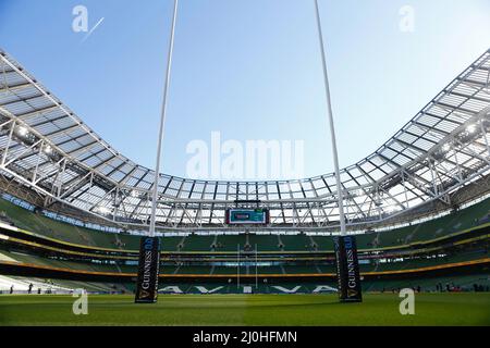 19.. März 2022 ; Aviva Stadium, Dublin, Irland; 6-Nations International Rugby, Irland gegen Schottland; Eine allgemeine Ansicht des Aviva-Stadions vor dem Start Stockfoto