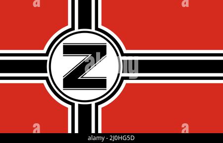 Konzeptionelle Variation der Nazi-Flagge mit Z-Zeichen, die von russland im Krieg gegen die Ukraine verwendet wird Stock Vektor