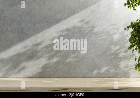 Leerer Beton-Texturhintergrund mit Schatten an der Wand.3D Rendering Stockfoto