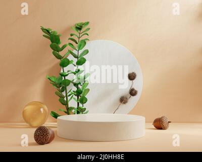 Mockup Podium für Produktpräsentation auf pastellfarbenem hellem Stuckhintergrund.3D Rendering Stockfoto