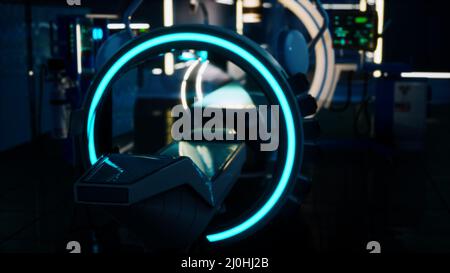 Futuristische Sci Fi MRI-Scanner, medizinische Geräte im Krankenhaus Stockfoto