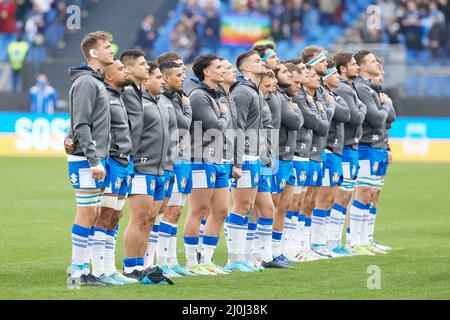 Rom, Italien. 12. März 2022. Italien-Aufstellung während des Guinness Six Nations-Spiels zwischen Italien und Schottland im Stadio Olimpico in Rom, Italien. Stockfoto