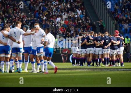 Rom, Italien. 12. März 2022. Schottland Team beim Guinness Six Nations Spiel zwischen Italien und Schottland im Stadio Olimpico in Rom, Italien. Stockfoto