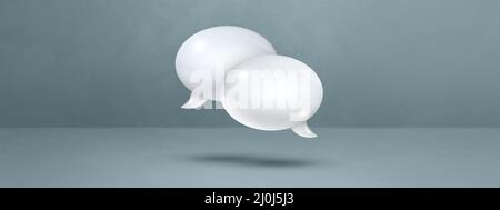 Weiße Sprechblasen auf grauem Banner-Hintergrund Stockfoto
