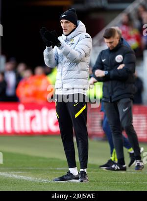 Chelsea-Manager Thomas Tuchel beim Viertelfinale des Emirates FA Cup im Riverside Stadium, Middlesbrough. Bilddatum: Samstag, 19. März 2022. Stockfoto