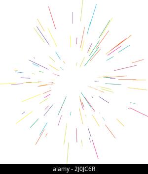 Strahlen Sie bunte Linien, Strahlen, Strahlen aus. Strahlende, radiale, mehrfarbige Sonne, Starburst mit zufallsartigen Linien - Stock-Vektor-Illustration, Clip-Art-Grafiken Stock Vektor
