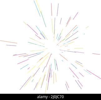 Strahlen Sie bunte Linien, Strahlen, Strahlen aus. Strahlende, radiale, mehrfarbige Sonne, Starburst mit zufallsartigen Linien - Stock-Vektor-Illustration, Clip-Art-Grafiken Stock Vektor
