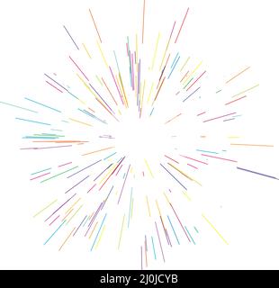 Strahlen Sie bunte Linien, Strahlen, Strahlen aus. Strahlende, radiale, mehrfarbige Sonne, Starburst mit zufallsartigen Linien - Stock-Vektor-Illustration, Clip-Art-Grafiken Stock Vektor
