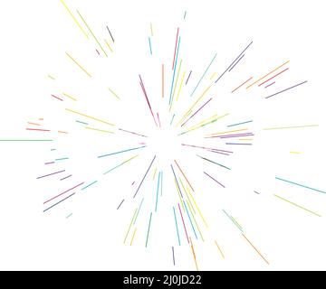 Strahlen Sie bunte Linien, Strahlen, Strahlen aus. Strahlende, radiale, mehrfarbige Sonne, Starburst mit zufallsartigen Linien - Stock-Vektor-Illustration, Clip-Art-Grafiken Stock Vektor