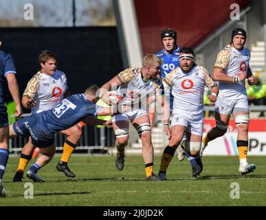 19.. März 2022, Greater Manchester, England. Gallagher Premiership Rugby im AJ Bell Stadium Home Ground Sale Sharks V Wesps. Endergebnis 26-41 für Wespen . Alle Bilder © Robert Leyland Keine Verwendung ohne vorherige Genehmigung. Stockfoto