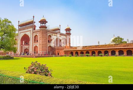 Taj Mahal Tadsch Mahal Great Gate Agra Uttar Pradesh Indien. Stockfoto