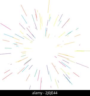 Strahlen Sie bunte Linien, Strahlen, Strahlen aus. Strahlende, radiale, mehrfarbige Sonne, Starburst mit zufallsartigen Linien - Stock-Vektor-Illustration, Clip-Art-Grafiken Stock Vektor