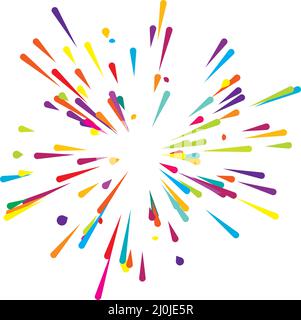 Strahlen Sie bunte Linien, Strahlen, Strahlen aus. Strahlende, radiale, mehrfarbige Sonne, Starburst mit zufallsartigen Linien - Stock-Vektor-Illustration, Clip-Art-Grafiken Stock Vektor