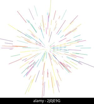 Strahlen Sie bunte Linien, Strahlen, Strahlen aus. Strahlende, radiale, mehrfarbige Sonne, Starburst mit zufallsartigen Linien - Stock-Vektor-Illustration, Clip-Art-Grafiken Stock Vektor