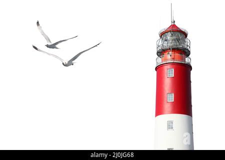 Alter Leuchtturm Suchscheinwerfer Strahl durch Meeresluft. Stockfoto