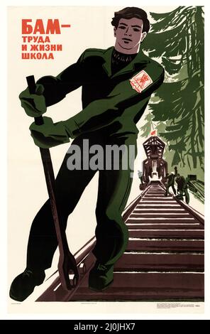 BAM - Schule für Arbeit und Leben. Russische Propaganda - Vintage Russisches Plakat - Russisch-Japanischer Krieg (1904-5). Mekhant'ev, Viktor Dmitriewitsch Kunstwerk. Stockfoto