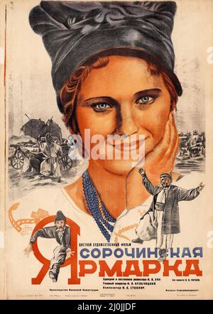 Plakat zum russischen Musikfilm: Die Messe in Sorochyntsi - Сорочинская ярмарк - 1938. Stockfoto