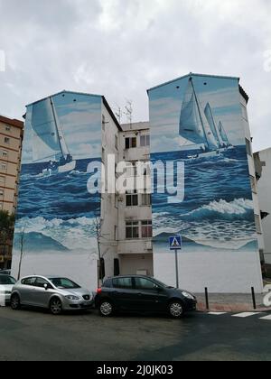 Street Art Wandgemälde auf einem Gebäude in Fuengirola, Malaga, Spanien. Stockfoto