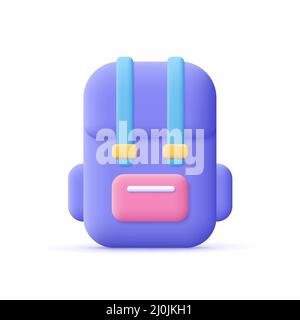 Rucksack, Schultasche. Bildung und zurück zur Schule Konzept.3D Vektor-Symbol. Minimalistischer Cartoon-Stil. Stock Vektor