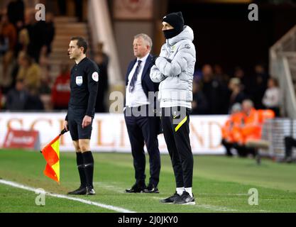 Chelsea-Manager Thomas Tuchel beim Viertelfinale des Emirates FA Cup im Riverside Stadium, Middlesbrough. Bilddatum: Samstag, 19. März 2022. Stockfoto