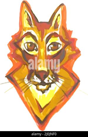 Grunge Fuchs Kopf Symbol auf einem weißen Hintergrund. Heller Fuchs oder Rotwolf Kopf für Embleme, Drucke auf T-Shirts, Innenraumlösungen, Stoff, Textilien, Logos Stockfoto