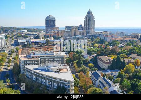 Luftaufnahme von Sandton von Hyundai-Helium-Ballon, Sandton, Johannesburg, Provinz Gauteng, Südafrika Stockfoto