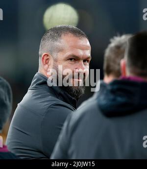 19.. März 2022 ; Aviva Stadium, Dublin, Irland; 6-Nations International Rugby, Irland gegen Schottland; Andy Farrell Irland Cheftrainer Stockfoto