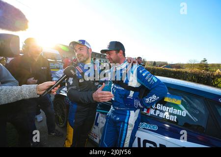 GIORDANO Quentin, ELTERNTEIL Kevin, Volkswagen Polo, Portrait GILBERT Quentin, GUIEU Christopher, Citroën C3, Porträt während der Rallye du Touquet 2022, 1. Runde des Championnat de France des Rallye 2022, vom 18. Bis 19. März in Le Touquet, Frankreich - Foto Gregory Lenormand / DPPI Stockfoto