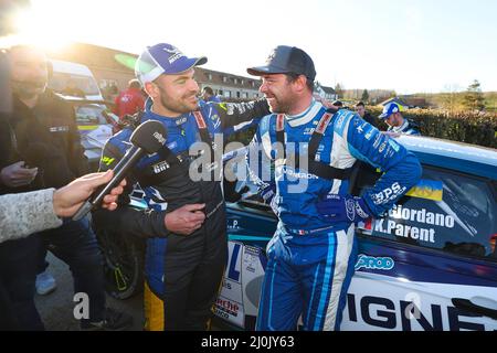 GIORDANO Quentin, ELTERNTEIL Kevin, Volkswagen Polo, Portrait GILBERT Quentin, GUIEU Christopher, Citroën C3, Porträt während der Rallye du Touquet 2022, 1. Runde des Championnat de France des Rallye 2022, vom 18. Bis 19. März in Le Touquet, Frankreich - Foto Gregory Lenormand / DPPI Stockfoto