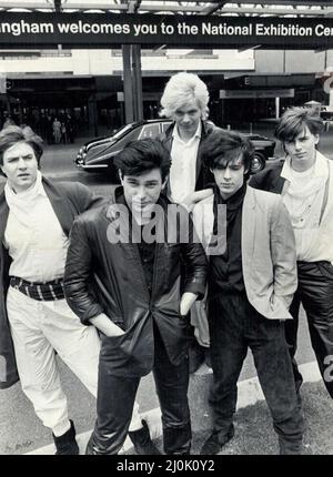 Die Popgruppe Duran Duran posiert für Fotos im National Exhibition Centre. Simon Le Bon, Roger Taylor, Andy Taylor, Nick Rhodes und John Taylor. 7.. Mai 1981 Stockfoto