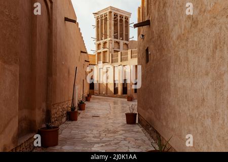 Al Seef Traditional Historical District Arabic Architecture. Dubai Deira Altstadt. Vereinigte Arabische Emirate. Naher Osten. Stockfoto