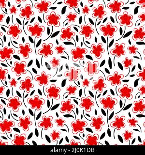Rote Blüten auf weißem Hintergrund nahtloses Muster. Pring Muster. Stockfoto