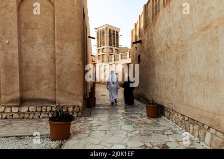 Al Seef Traditional Historical District Arabic Architecture. Dubai Deira Altstadt. Vereinigte Arabische Emirate. Naher Osten. Stockfoto