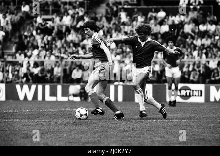 AZ Alkmaar gegen Ipswich Town in Aktion während des UEFA-Pokalfinales 2. im Olympiastadion in Amsterdam im Mai 1981. Endergebnis: AZ Alkmaar 4-2 Ipswich Town Ipswich Town mit UEFA Cup 5-4 in der Zusammenfassung. Stockfoto